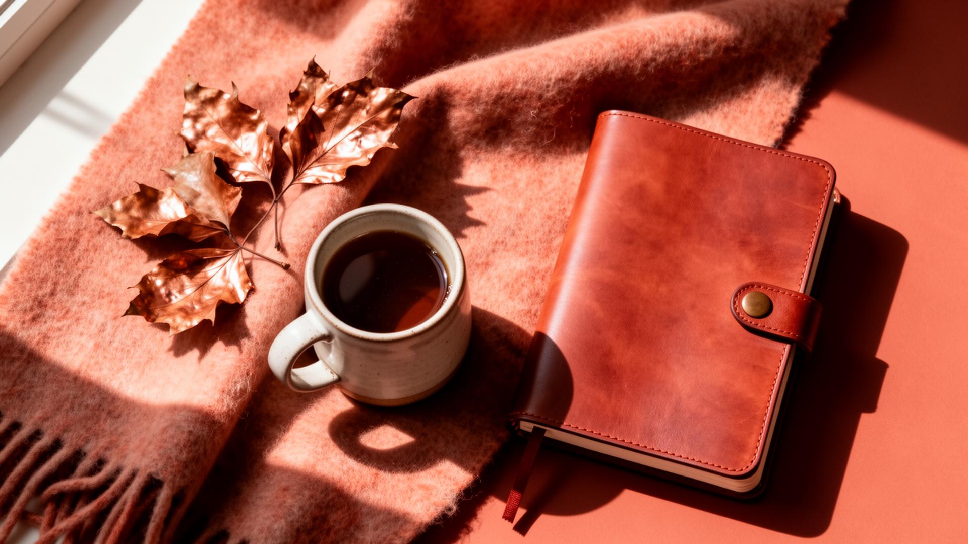 Wool blanket and tea on a warm autumn windowsill